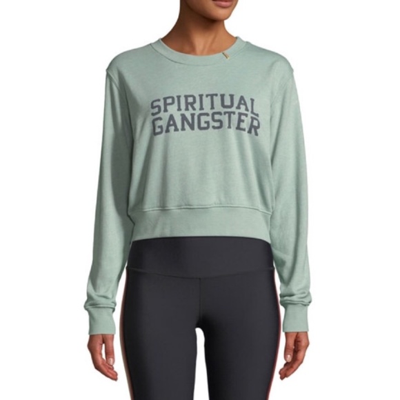 Spiritual Gangster Sweaters - Spiritual Gangster Varsity Cropped Graphic Sweater